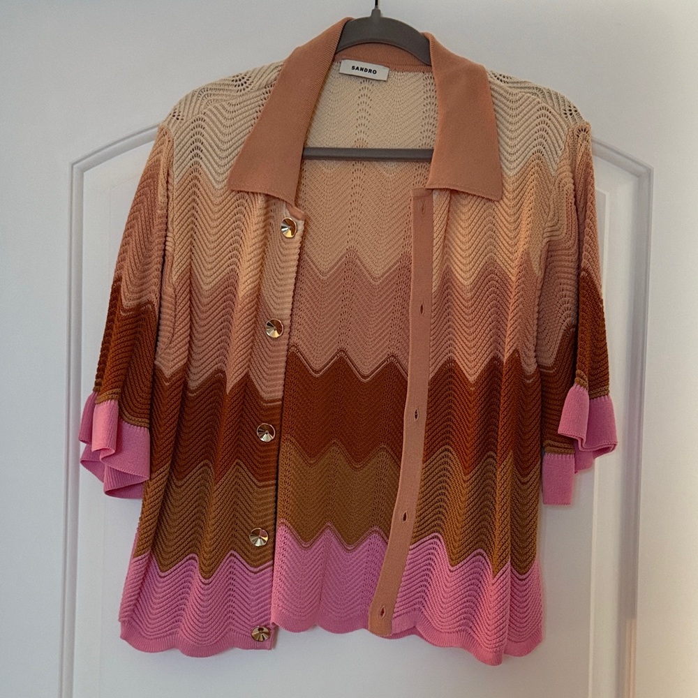 Sandro Pink and Brown Zigzag Button Down Amos woven